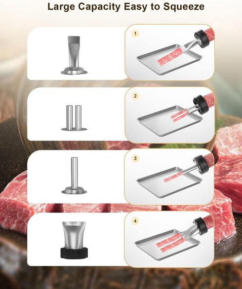4 Nozzles, 2 XINQIAO Beef Jerky Gun for Ground Meat, Plastic Jerky Cannon Comes with Brushes