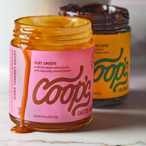 (2- Pack): 10 Coop's Original Hot Fudge & Salted Caramel Sauce Gourmet, All Natural, Handcrafted, Gluten Free, Non-GMO