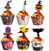 48 Pieces Halloween Cupcake Toppers Kit for Halloween Cake Decoration with Cupcake Wrappers