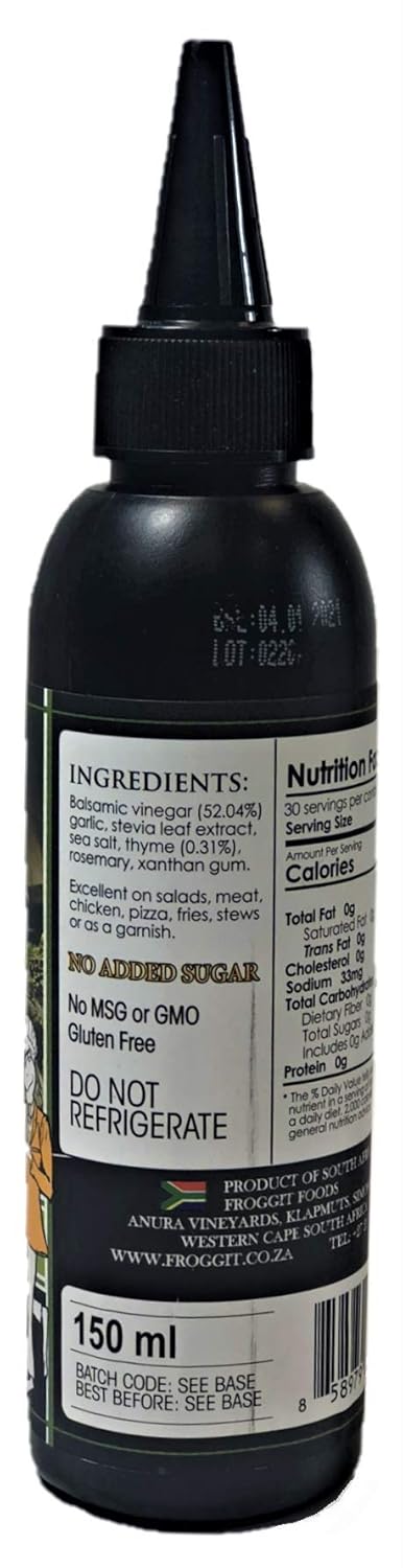 Froggit Castillo de Pinar Thyme Balsamic Vinegar Reduction 150ml, Non GMO, No Sugar Added