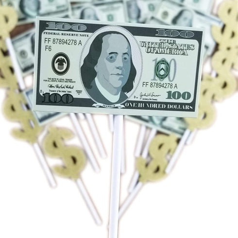 The DaPai 48Pcs 100 Set Dollar Bill Cupcake Wrappers and Toppers Currency Symbol Cupcake Holders with Treat Picks Kit