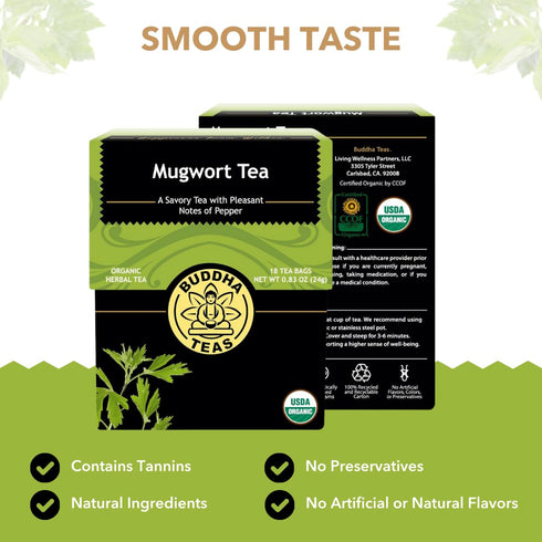 18 Organic Mugwort Tea, Bleach-Free Tea Bags Organic Tea Improves Digestion, and Acts as an Emotional Relaxant, No GMOs