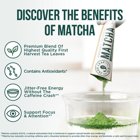 Jade Leaf Matcha Organic Ceremonial Grade Green Tea Powder, First Harvest, 30 Count Stick Packs