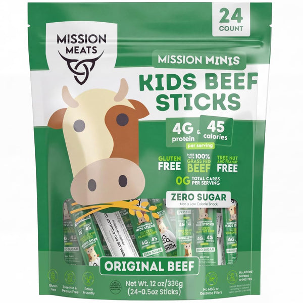 Mission Meats Kids Beef Sticks, 100% Grass Fed, Healthy Snacks for Kids,