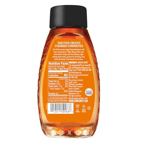 16-Ounce 100% 1 Pack Wholesome Sweeteners Organic Raw Unfiltered White Honey Bottle, Pure, Fair Trade Certified, Non