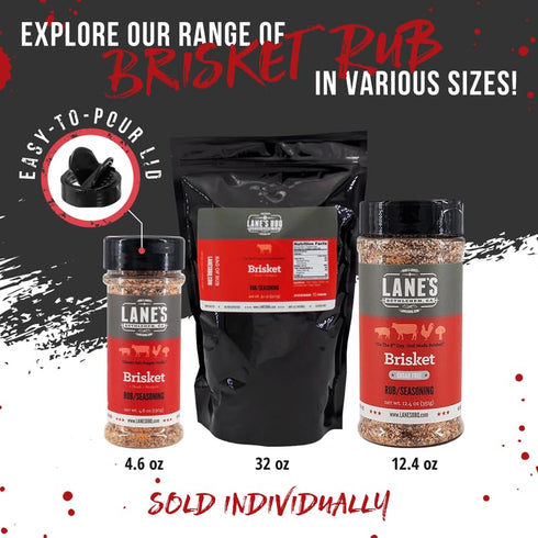 Lane's Brisket Rub Seasoning, All-Natural Championship Butt Rub, Perfect for Burger, Steaks & Pork Rubs - 12.4 Oz