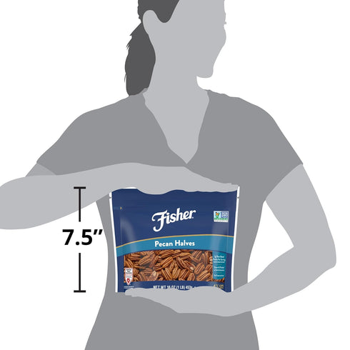 1 Lb Fisher Chef's Naturals Pecan Halves Resealable Bag, Unsalted Raw Nuts for Cooking, Baking & Snacking, Vegan