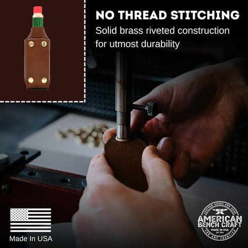 2 oz. Hot Sauce Holster - Full Grain Leather Belt Holder - Solid Brass Snap - Convenient Slip-On Hot Sauce Bottle