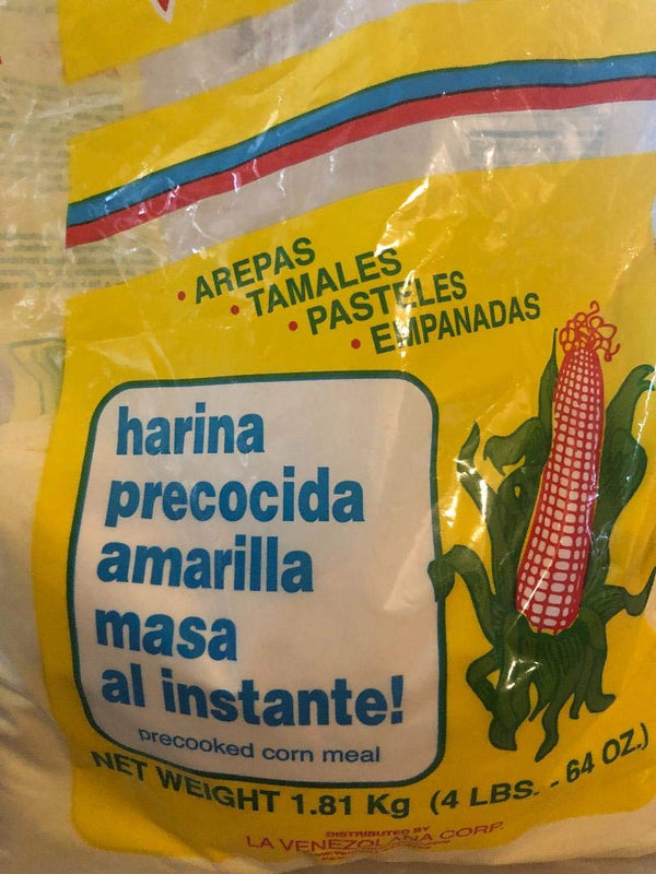 La Venezolana Precooked corn meal Venezolana (4 LBS.) Harina precocida Amarilla ,Arepas Tamales Pasteles