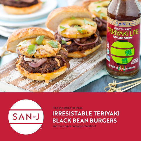 50% 10 oz. San-J - Gluten Free LITE Teriyaki Sauce with Less Sodium - Well-balanced Sauce for Cooking - NON-GMO