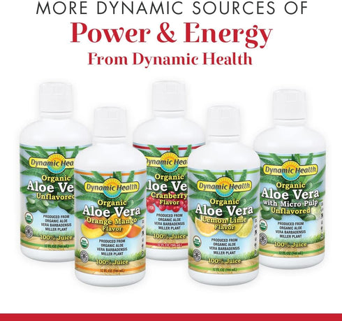 32oz, 8Serv Dynamic Health Organic Aloe Vera Juice, Orange Mango Flavor | No Added Sugar, Artificial Color