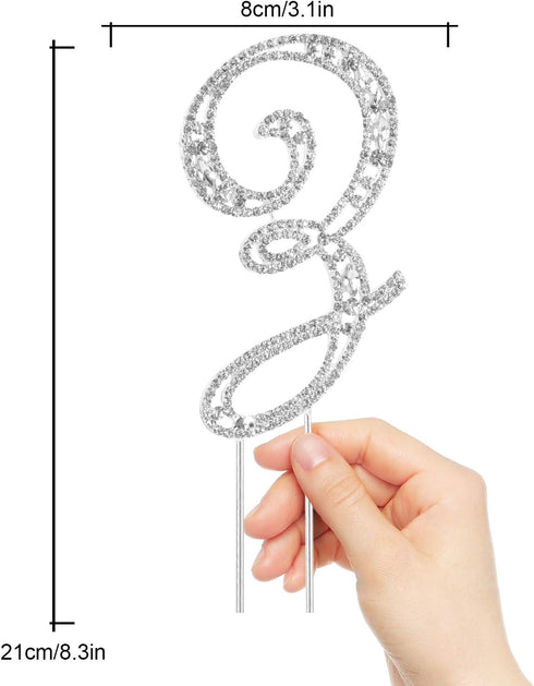 Letter Z Cake Topper, Rhinestone Crystal Silver Letter for Wedding, Anniversary, Birthday Party Decoration
