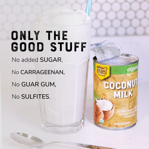 13.5 oz, 17-19% (12-Pack) Nature's Greatest Foods Organic Coconut Milk - No Guar Gum, No Preservatives Gluten-Free
