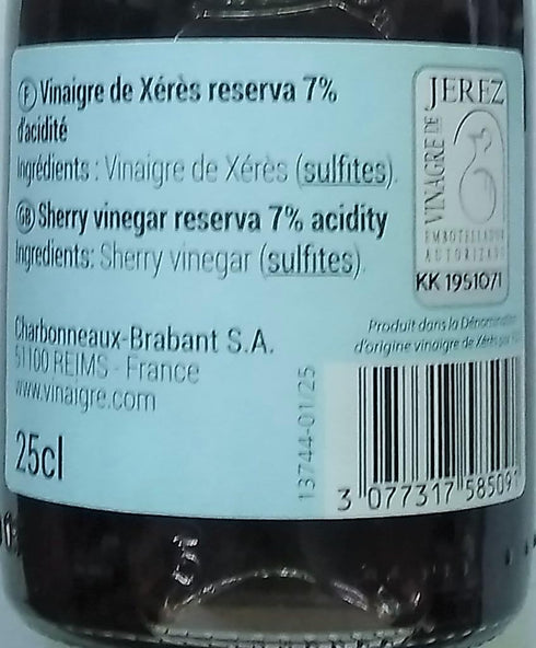 GENERIC 8.45oz 250 ml CLOVIS FRANCE - Reserva AOC Sherry Vinegar - / Glass bottle
