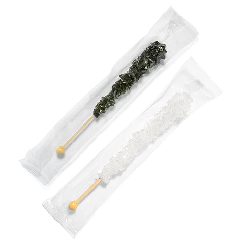 24 Black and White Rock Candy Sugar Sticks - Individually Wrapped Candy - Black Cherry & Original Sugar Flavored