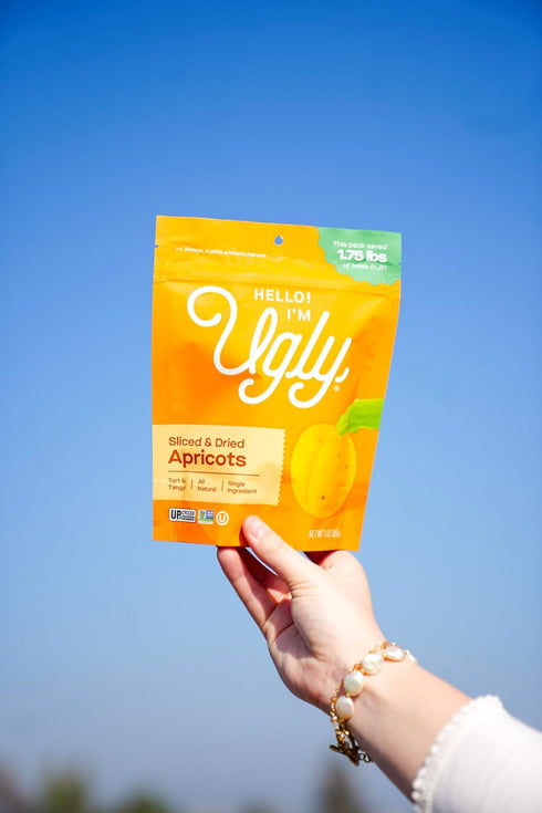 3 oz, Pack 3 Hello! Im Ugly Sliced and Dried Apricots, No Sugar Added Unsulfured Dried Apricots, Upcycled California