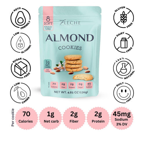 4.85OZ (Pack 1) Almond Cookies, Sugar Free, Dairy Free, Gluten Free, Low Carb, Low Calories, Flche Healthy Treats