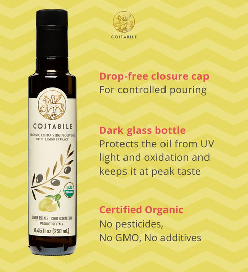 100% Chili infused & Lemon Infused Extra Virgin Olive Oil. All-natural olive oils. Italian. COSTABILE