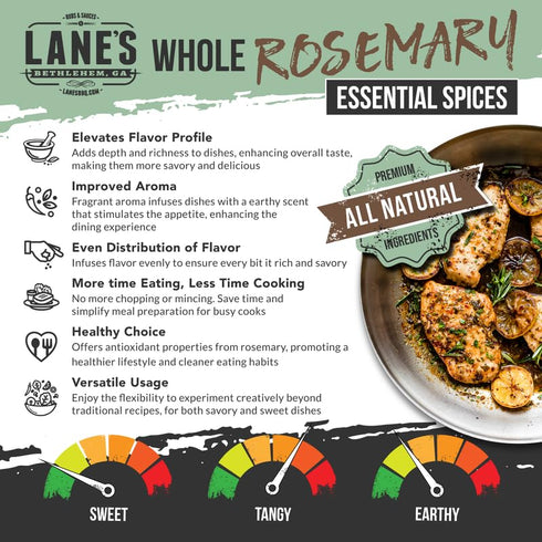 3.35 Oz (94g) Lane's Whole Rosemary Seasoning, All-Natural Cracked Rosemary Spice Compliments Dishes like Chicken
