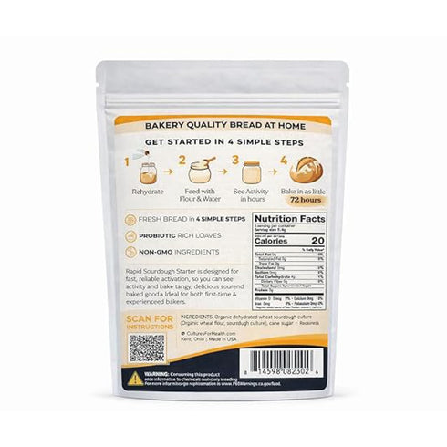 72 Cultures for Health Rapid Sourdough Starter - Bake Artisan Sourdough Bread in Hours - Dehydrated Live Culture