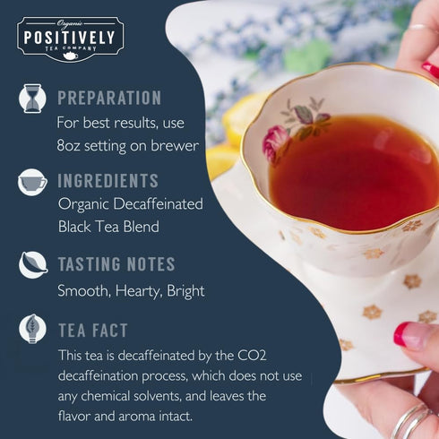 96 Organic Positively Tea Company, Decaf English Breakfast Black Tea, K-Cup Compatible, Pods