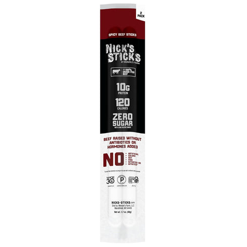 100% Whole30 (12 1.7oz. Packages 2 Nick's Sticks Clean & Balanced Grass-Fed Spicy Beef Snack Sticks | Made in the USA |