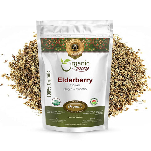 Organic Way Dried Elderberry Flower/Elderflower - European Wild-Harvest | Organic & Kosher
