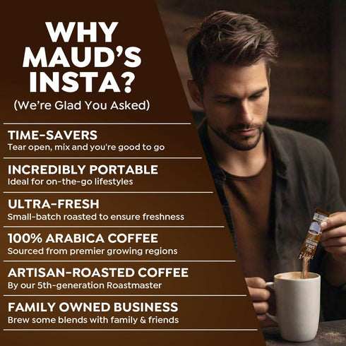 26 100% Maud's Dark Roast Instant Coffee, ct, Arabica Coffee, Instant Hot or Iced Coffee - Just add water