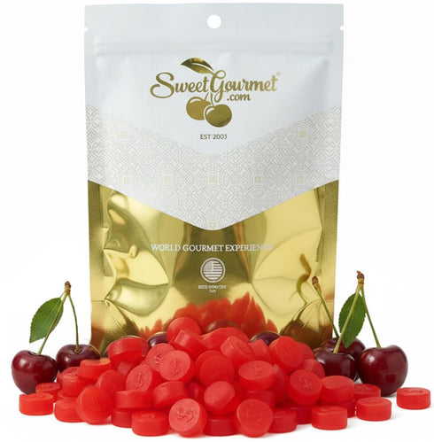 SweetGourmet Cherry JuJu Coins, Soft Chewy Candy Unwrapped, 4-Pound Resealable Pouch