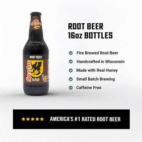 Sprecher 16 oz (12 Pack), Root Beer in fl Glass Bottles Fire-Brewed Craft Soda with Real Honey, Gourmet Handcrafted