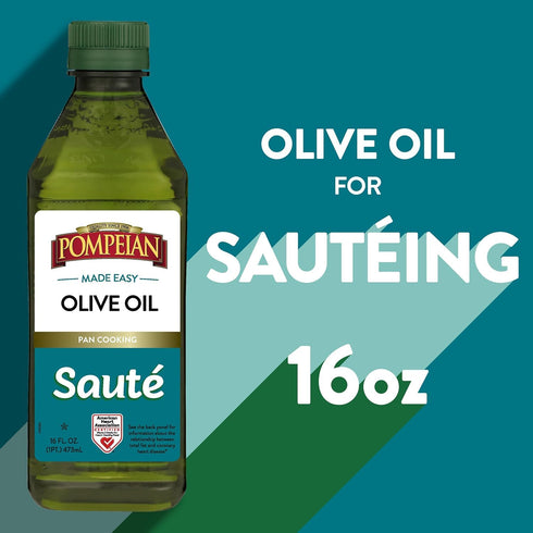 16 Oz Pompeian Made Easy Saut Olive Oil, Pan Cooking, American Heart Association Certified, Fl