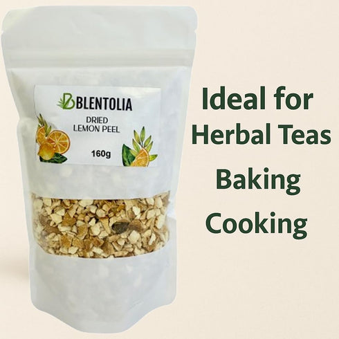 BLENTOLIA 100% 160g Dried Lemon Peel Natural, Sun-Dried, Zesty Lemon Flavor Ideal for Herbal Teas, Baking, Cooking
