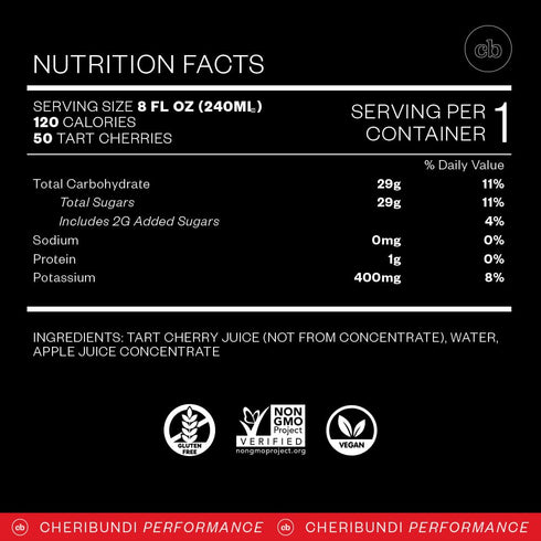 8 floz (12 Pack) Cheribundi Tart Cherry Juice Original | Tart Cherry Sweetened with Apple Juice | Athletes Recovery
