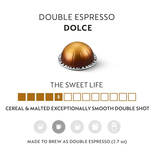 30-Count 2.7 oz. Nespresso Capsules Vertuo, Double Espresso Dolce, Espresso Pods, Brews