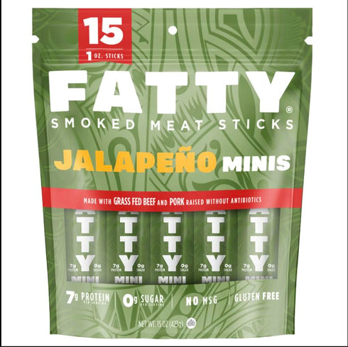 Generic Fattty Smoked Meat Sticks, Jalapeno Minis Flavor, Made with Grass Fed Beef