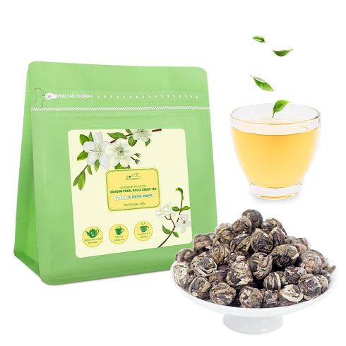 Jasmine Dragon Pearls Loose Leaf Green Tea 100g/3.53oz - Pleasant Jasmine Aroma for Hot and Cold Tea