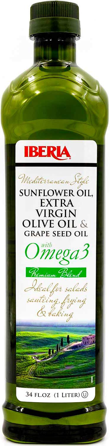 Iberia Mediterranean Style Omega 3 Cooking Oil, 34 fl oz Blend of Olive, Grapeseed, Sunflower, and Fish Oil