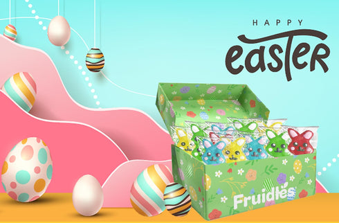 24-Pack Fruidles Happy Easter Bunnies Lollipops Suckers, Colorful Easter Eggs, Yellow Bunny Rabbit, Orange Carrot
