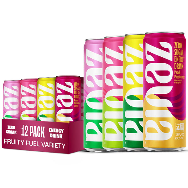 Zevia Zero Sugar Energy Drink, Fruity Fuel Variety Pack, 12 oz Cans