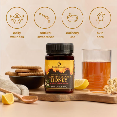 500g(17.6 oz) Liberty Orchards Premium Tasmanian Leatherwood Honey - Creamed HONEY Spread, Non-GMO, Gluten Free, Daily