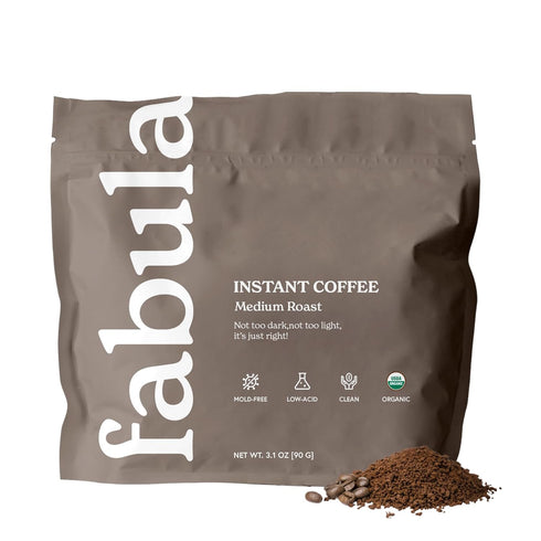 Fabula Organic Instant Coffee, Low Acid, Mold Free - Medium Roast, 90g,