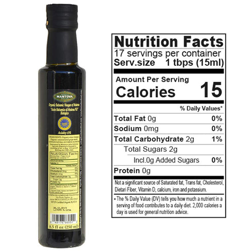 8.5oz Mantova Organic Balsamic Vinegar of Modena, Perfect for Salad Dressing, Pasta Salad, Ice Cream and Cocktails