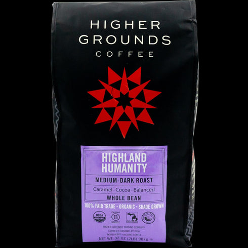 KD Chocolates Highar Grounds Coffee Highland Humanity Medium-Dark Roast Whole Bean, Fair Trade Organic