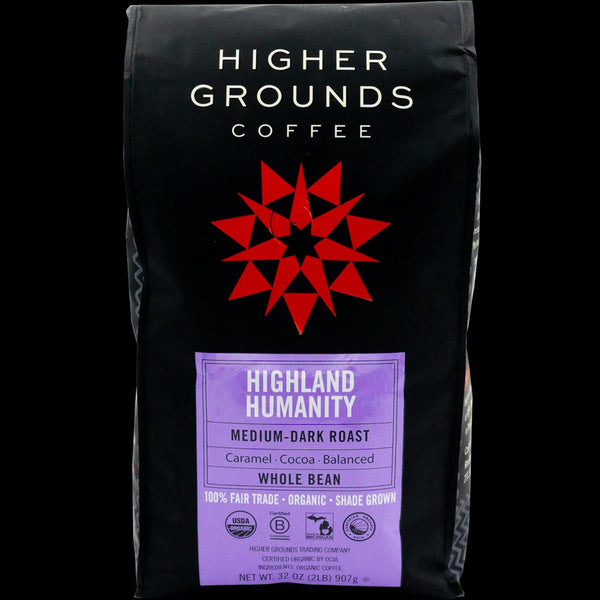 KD Chocolates Highar Grounds Coffee Highland Humanity Medium-Dark Roast Whole Bean, Fair Trade Organic