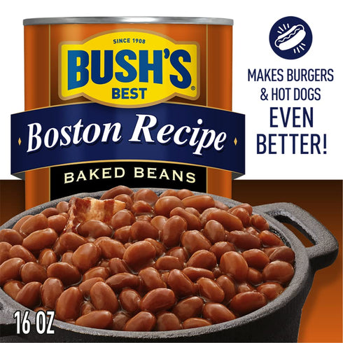 16 oz (Pack 12) BUSH'S BEST Canned Boston Recipe Baked Beans, Canned Baked Beans, Source of Plant Based Protein