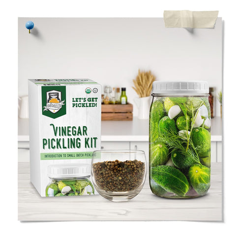 2 3 Fermentaholics Certified Organic Vinegar Pickling Kit - Easy, Quick Pickles - Recipes with Perfect Pickle Spice