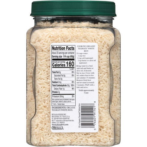 32 oz (Pack 4 RiceSelect Organic Texmati White Rice, Long Grain, Gluten-Free, Non-GMO, of Jars)