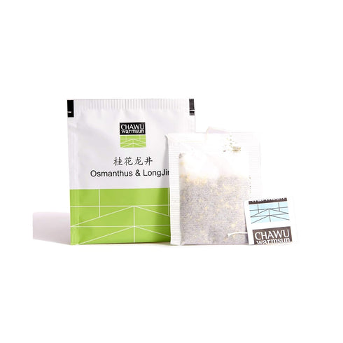 ChaWuWarmSun Osmanthus & LongJing Green Tea Bags, 50 Tea Bags, Natural Flower and Broken Tea
