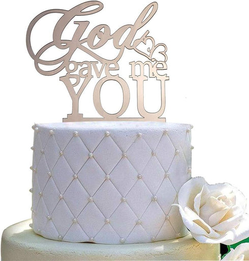 God Gave Me You Wedding Cake Topper, Mirror Rose Gold Acrylic for Wedding Engagement Decorations