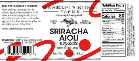 12.75 oz Terrapin Ridge Farms Sriracha Aioli Garnishing Sauce Creamy with Red Chile Heat & Citrus Perfect for Deviled